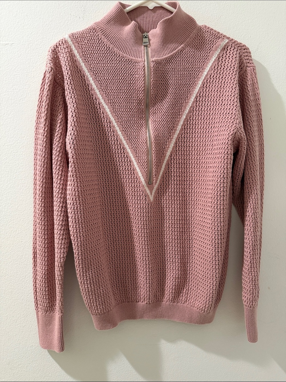 Varley women’s calva cotton open knit sweater pink mauve 1/2 zip